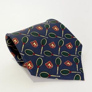 Tommy Hilfiger Tennis Country Club Silk Neck Tie Heraldry Lion Preppy Navy